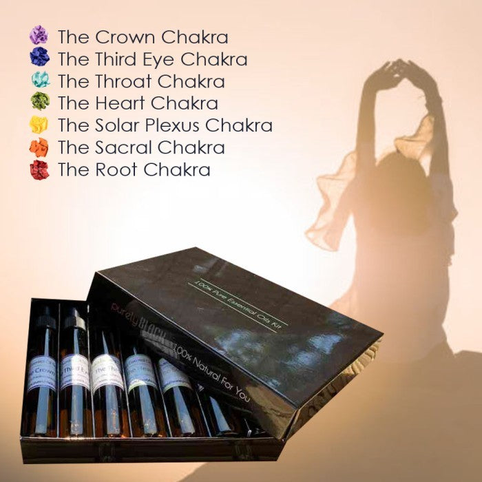 purelyBlack 7 chakra essential oil blend collection — complete set of balancing diffuser blends for meditation and aromatherapy