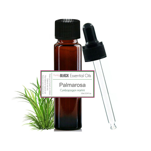 purelyBlack bottle of pure palmarosa essential oil for oily skin and natural hygiene