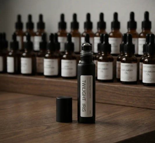 Best Aesop Gloam alternative perfume oil, Twilight Iris woody spicy travel spray, Iris and cardamom botanical fragrance ingredients, Scent layering guide for spicy perfumes.