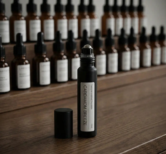 Best Aesop Olous alternative perfume oil, Cardamom Breeze fresh green travel spray, Grapefruit and cardamom botanical fragrance ingredients, Scent layering guide for fresh perfumes.