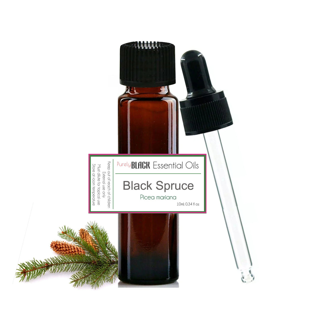 A bottle of pure black spruce oil used for natural respiratory and breathing support in Australia.