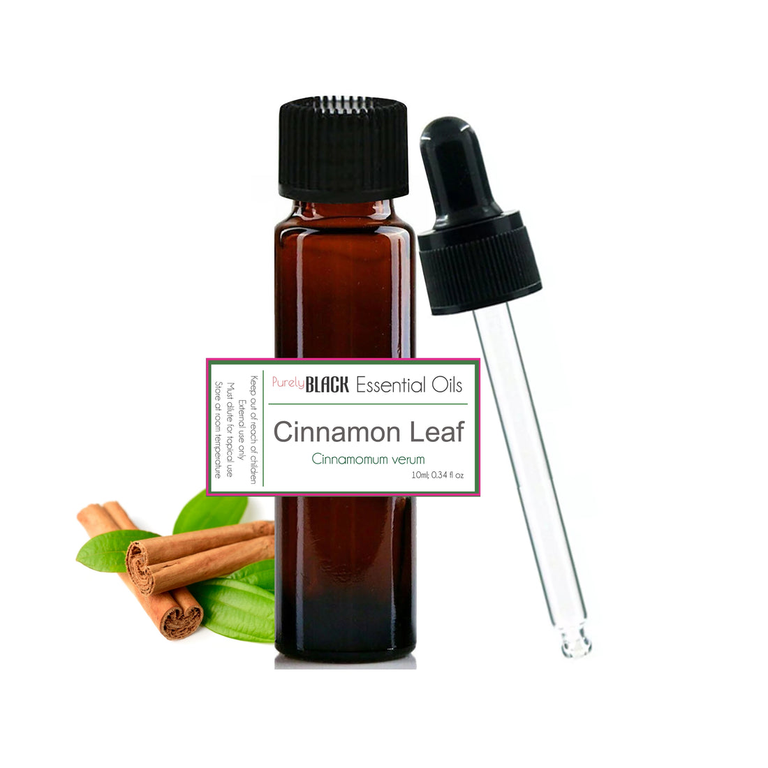 A bottle of pure cinnamon leaf oil next to a natural cleaning spray on a kitchen counter in Australia.