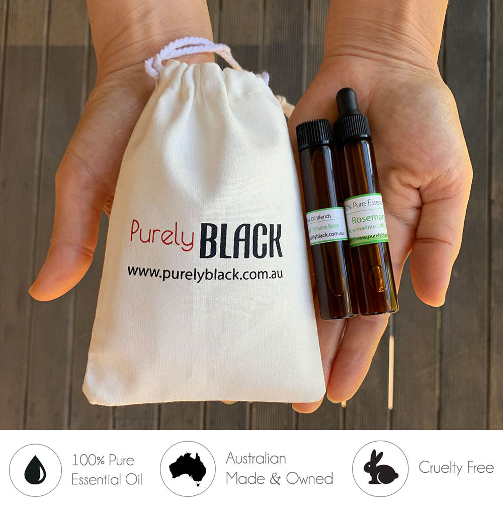 purelyBlack pure Breathe Easy essential oil blend 10ml bottle for sinus relief and congestion featuring eucalyptus peppermint lemon and tea tree in Australia