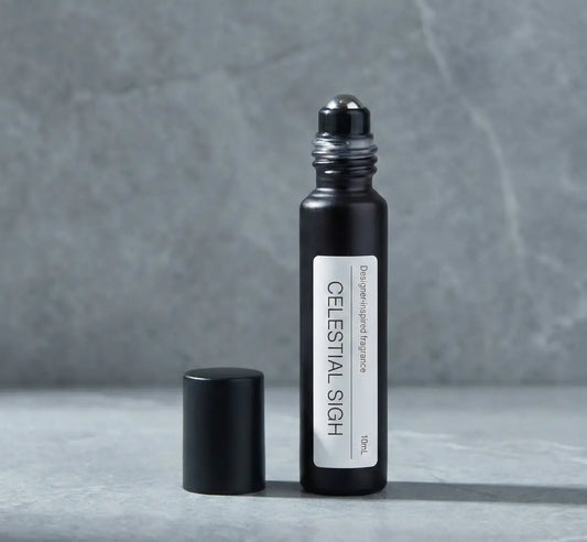 White peony floral perfume bottle, Lily of the valley botanical ingredients, Travel size perfume spray on vanity, Essential oil roll on application