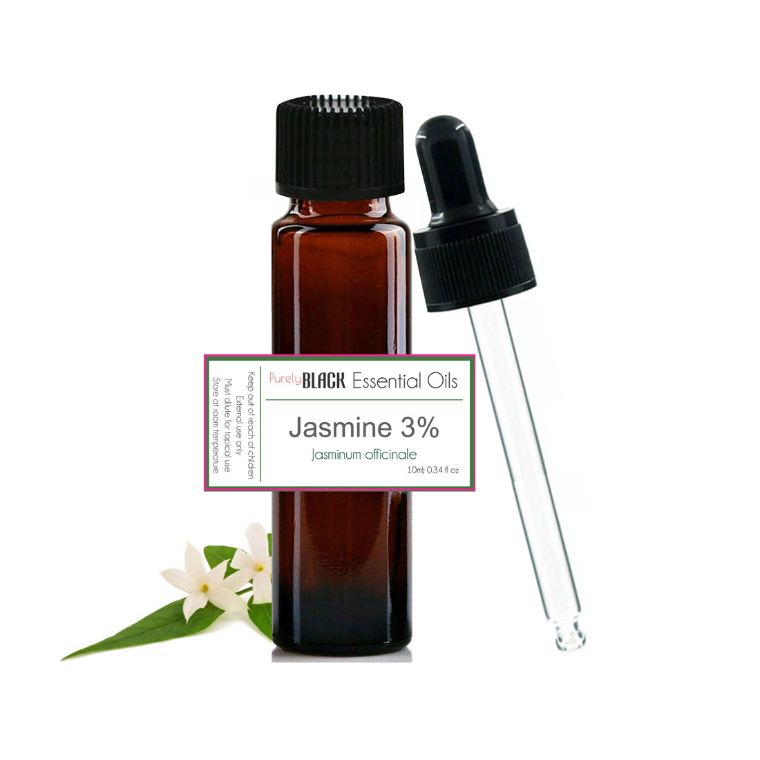A bottle of pure jasmine oil next to jasmine flowers, used for face wrinkles and skin rejuvenation in Australia.