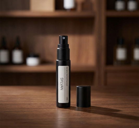 10ml travel size roll on perfume bottle of Hwyl inspired fragrance with smoky, woody, and hinoki forest notes.