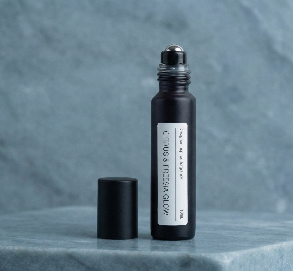 Elegant black roll-on perfume vial CITRUS & FREESIA GLOW alternative to Dior Addict Eau Fraiche