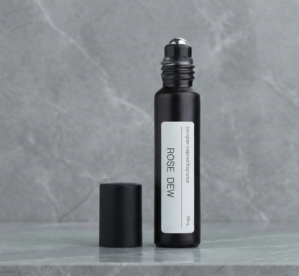 Travel-size perfume bottle on marble, ROSE DEW Diptyque EAU ROSE alternative