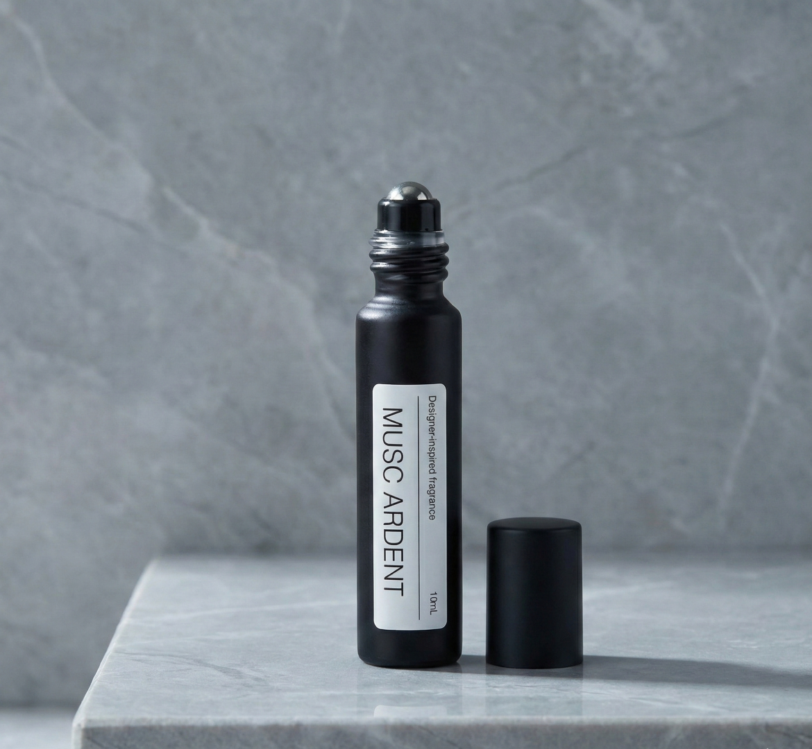 Black perfume roll-on bottle, MUSC ARDENT Frederic Malle MUSC RAVAGEUR dupe Australia