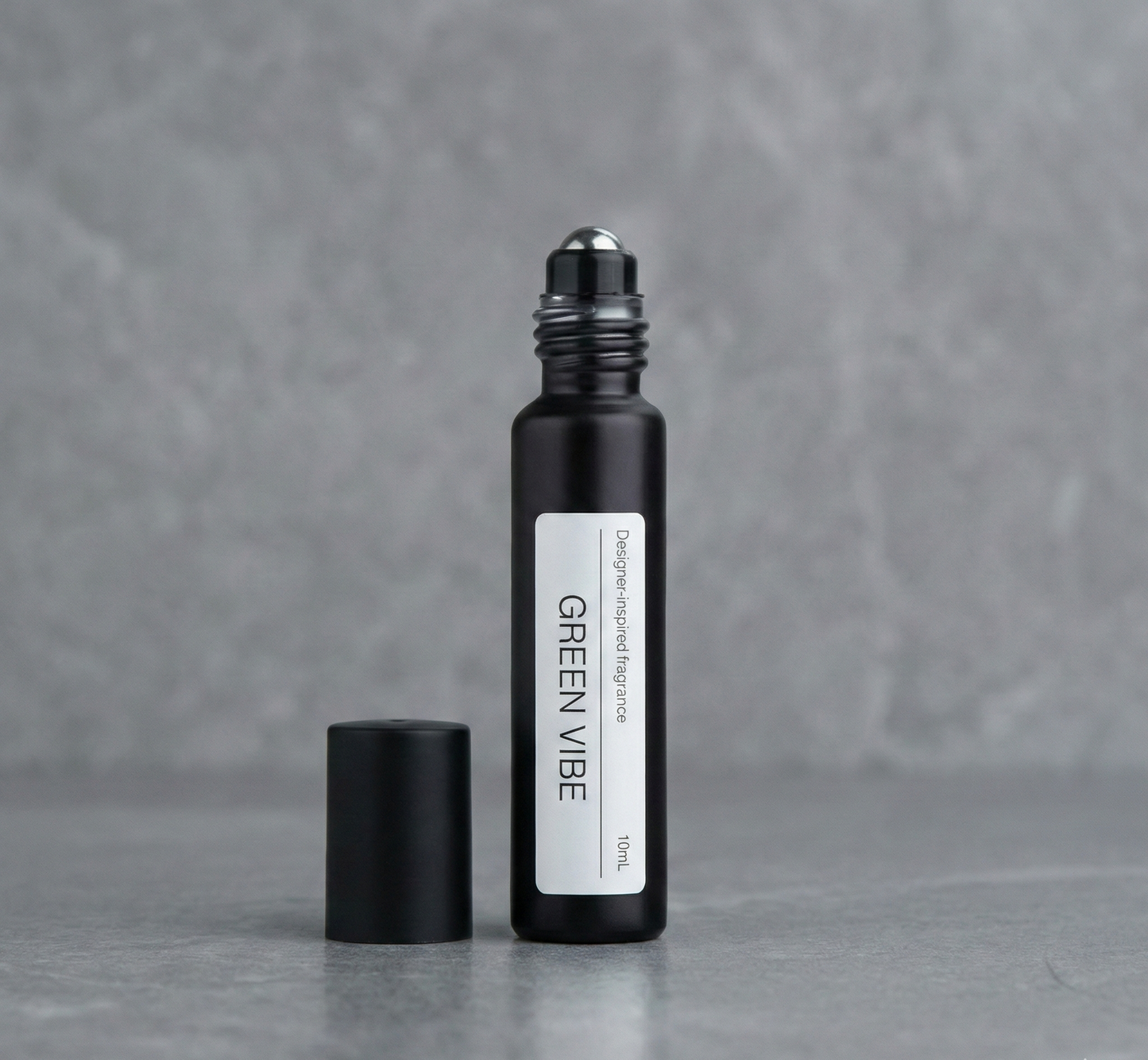 Close-up of perfume oil bottle GREEN VIBE Australian Jo Malone Geranium Verbena alternative