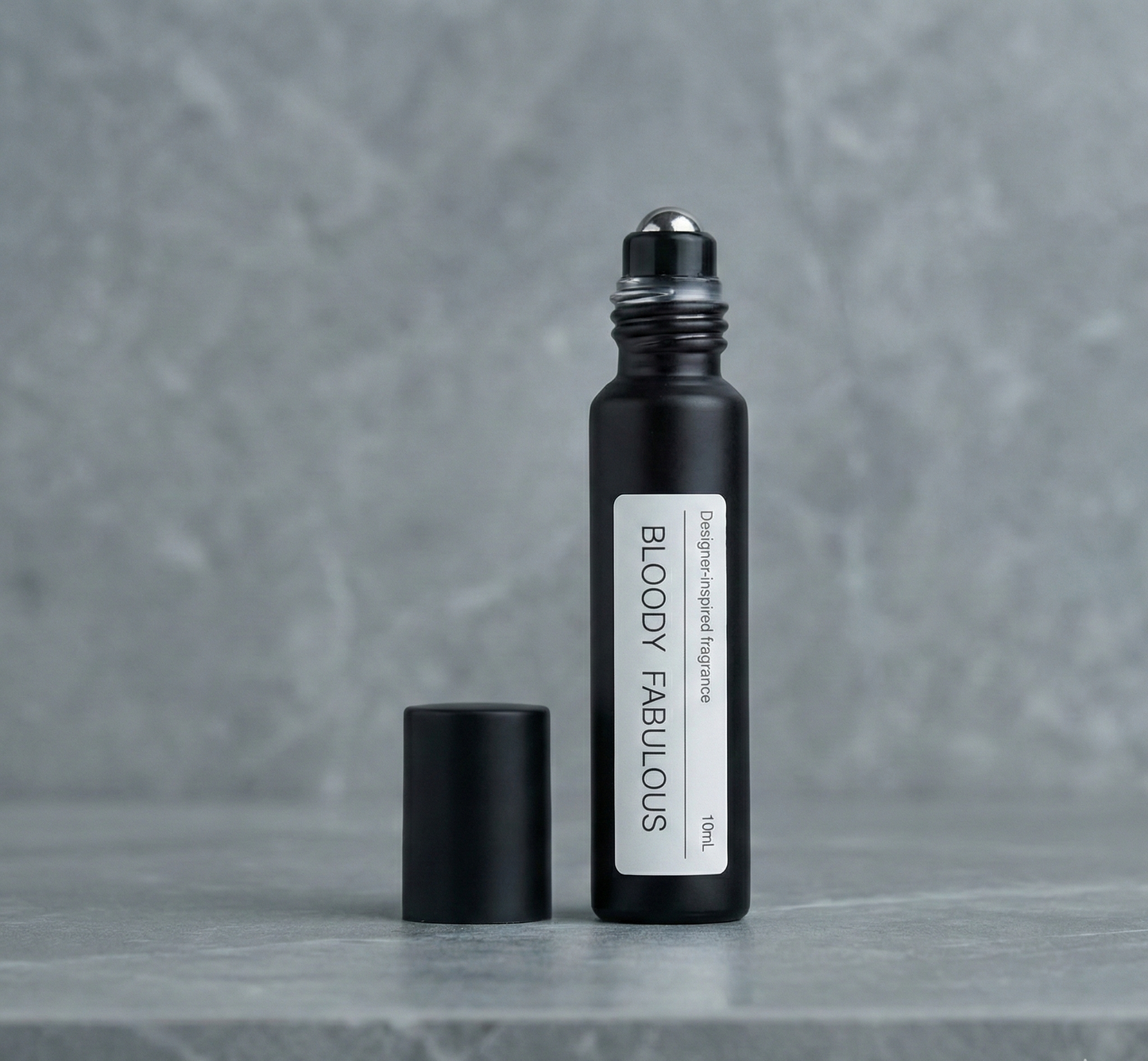 Matte black perfume spray bottle, BLOODY FABULOUS Tom Ford FUCKING FABULOUS alternative impression