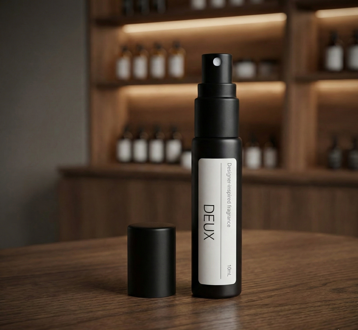 Black perfume roll-on bottle with white cap, DEUX Trudon II DEUX dupe Australia