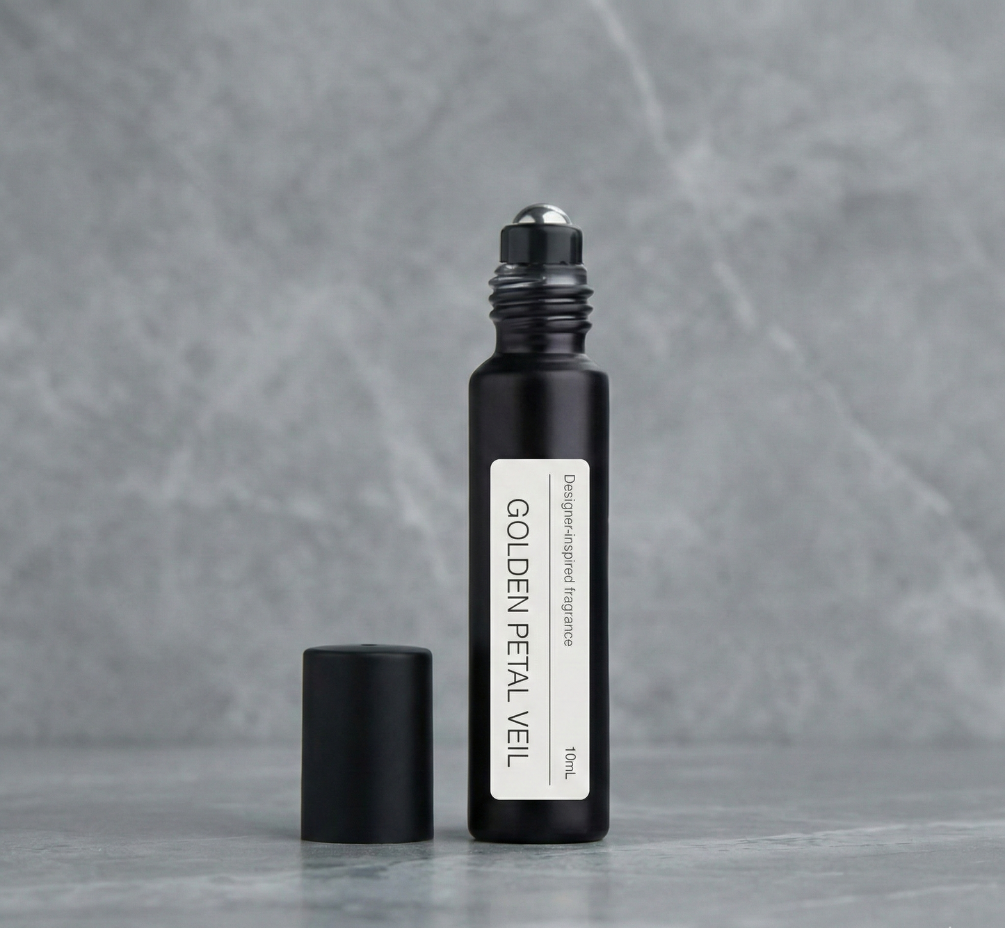 Perfume oil bottle on marble surface, GOLDEN PETAL VEIL Trudon ELAE alternative